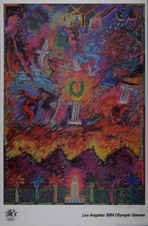 Lithograph Almaraz - Los Angeles Olympic 1984   - Hand-signed