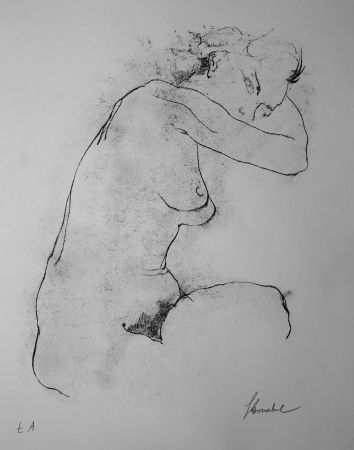 Lithograph Bonabel - Louis-Ferdinand Céline - Litographie Originale / Original Lithograph - Autoportrait / Self-Portrait - Nu Feminin / Male Nude - 1945