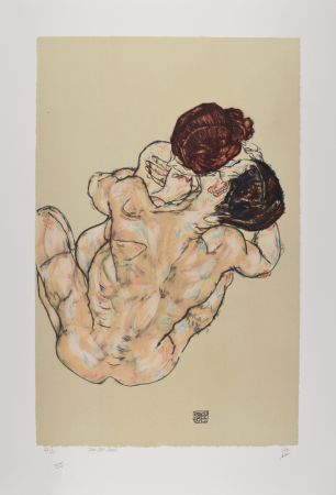 Lithograph Schiele - Lovers, 1917 (Mann und frau, umarmung)