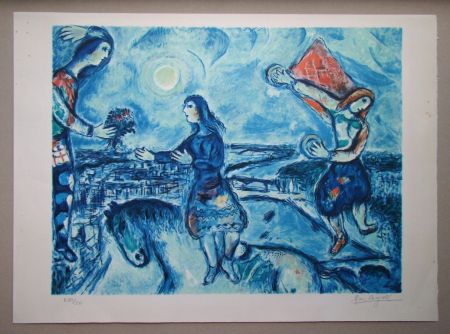 Lithograph Chagall (After) - Lovers over Paris