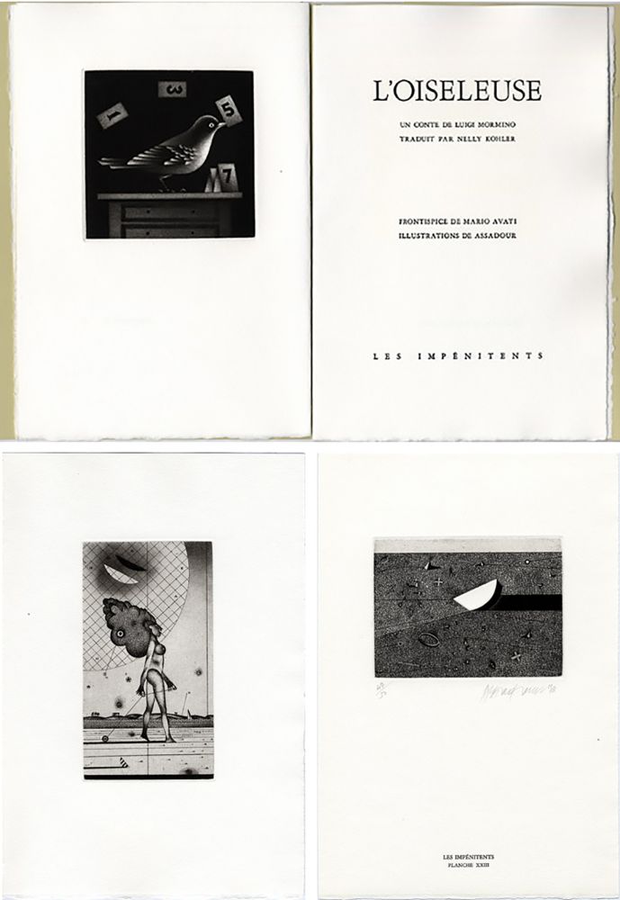 Illustrated Book Assadour - Luigi Mormino : L'OISELEUSE (L'UCCELLATRICE). Gravures d'Assadour, frontispice d'Avati