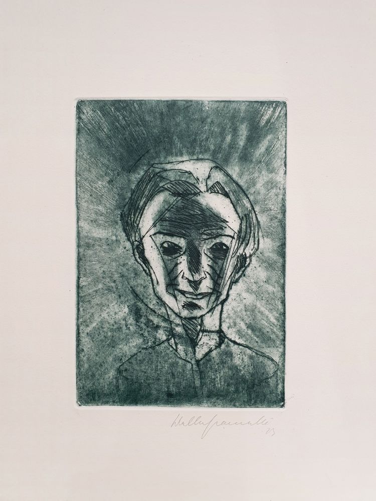 Etching Gramatté - Lächelnder Kopf - Selbstporträt (Smiling Head - Self Portrait)