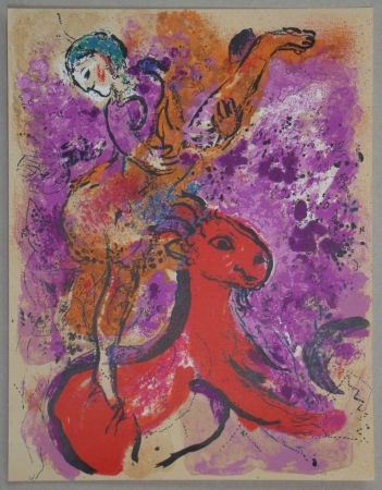 Lithograph Chagall - L'écuyère au cheval rouge