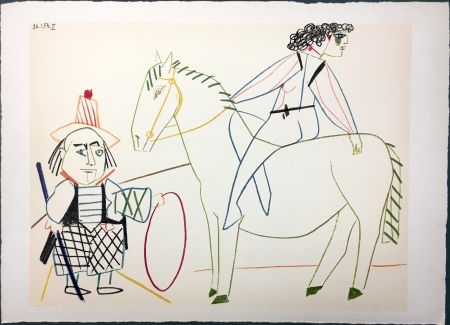 Lithograph Picasso - L'écuyère et l'homme au cerceau (La Comédie Humaine - Verve 29-30. Vallauris 1954)