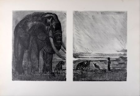 Lithograph Jouve - L'éléphant, La Comédie animale