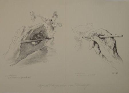 Lithograph Kreidolf - M. linke Hand mit der rechten gezeichnet, m. rechte Hand mit der linken gezeichnet.