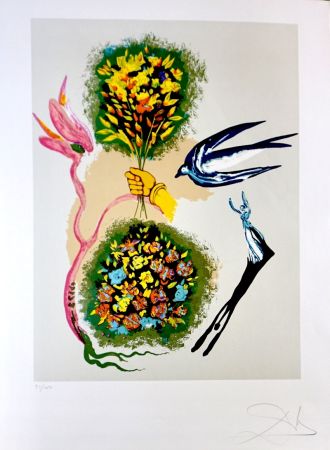 Lithograph Dali - Magic Butterfly & The Dream Apparition of The Rose