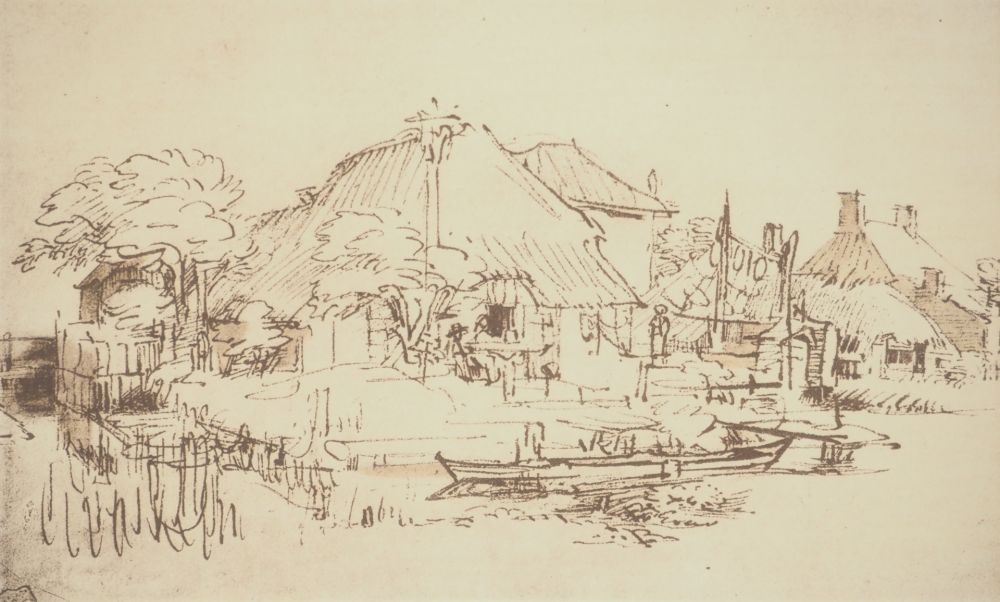 Lithograph Rembrandt - Maisons sur le bord d'un canal