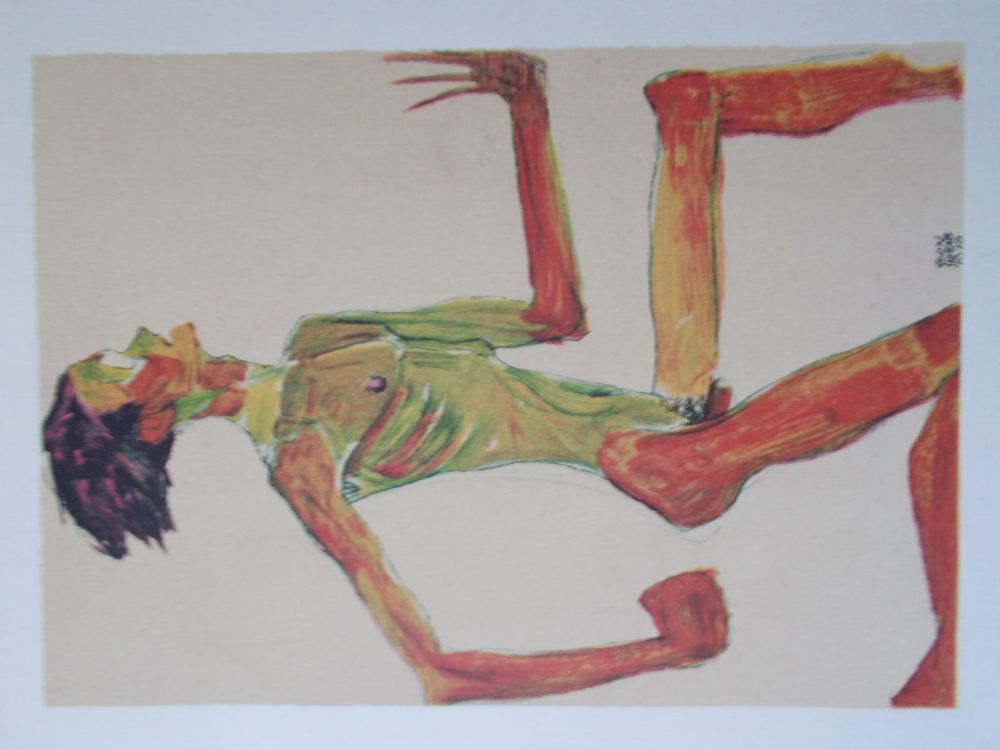 Lithograph Schiele - Male nude in profil