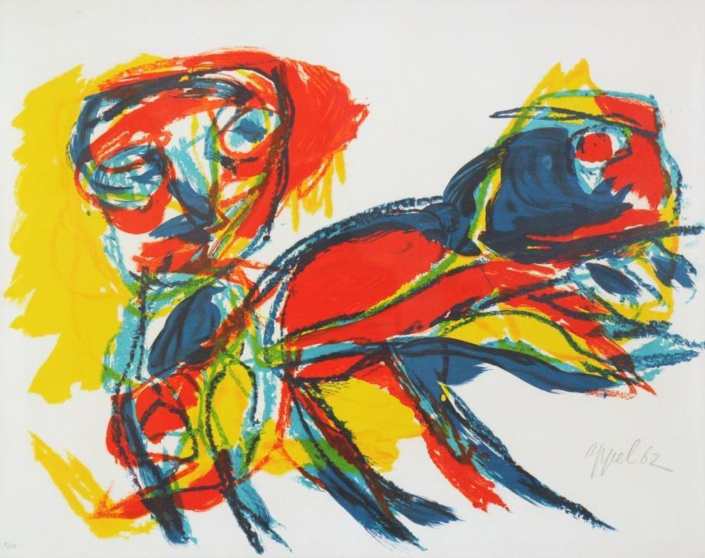 Lithograph Appel - Man and Red Beast