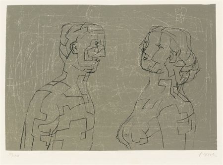 Lithograph Moore - Man and woman
