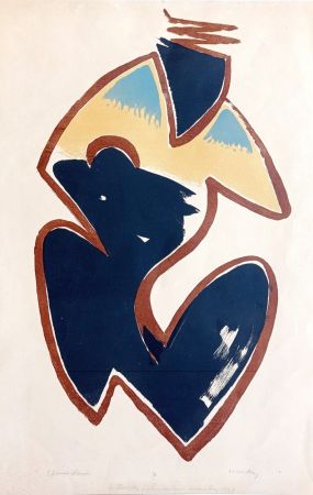 Lithograph Ray - Man Ray, Abstract Composition / Post Colombian Object, 1960, Lithograph in colors, Hand signed!
