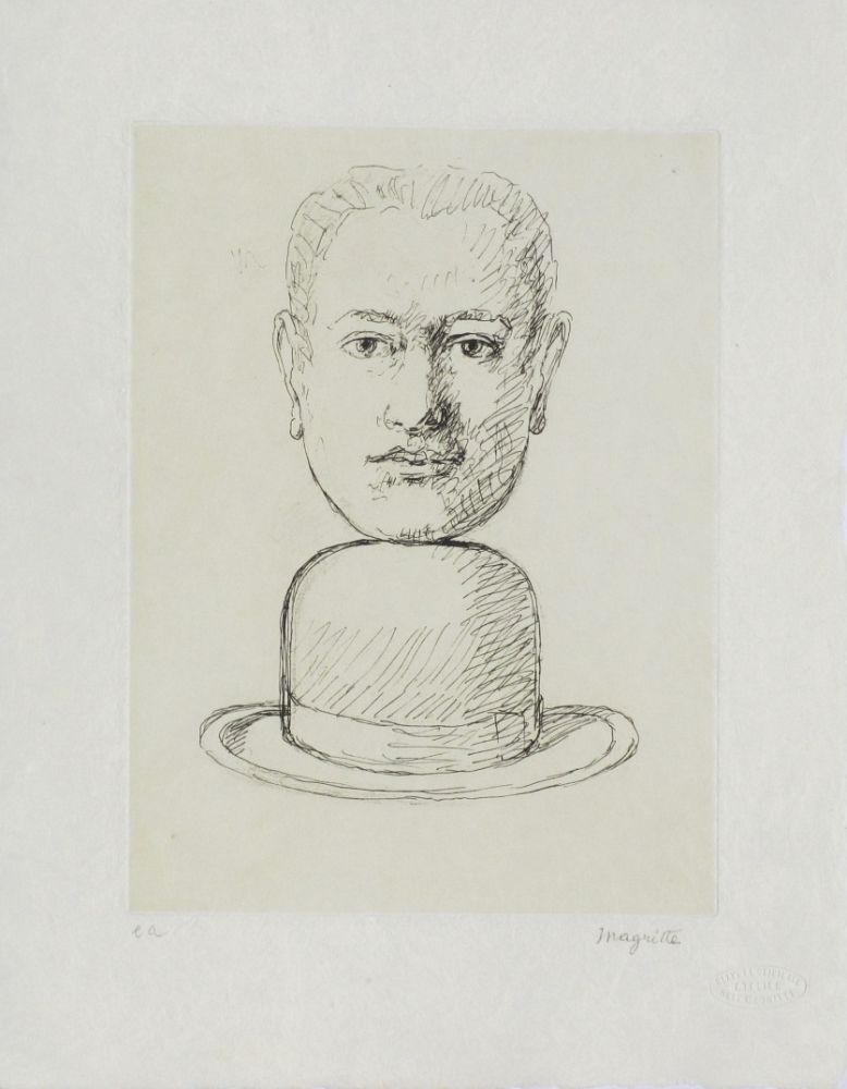 Etching And Aquatint Magritte - Man with a Bowler Hat