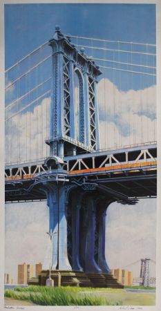 Lithograph Haas - Manhattan Bridge
