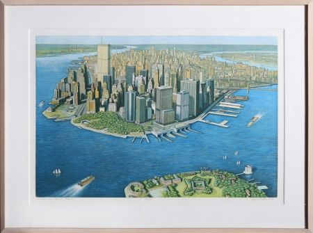 Etching And Aquatint Haas - Manhattan View from Governor's Island (Color)