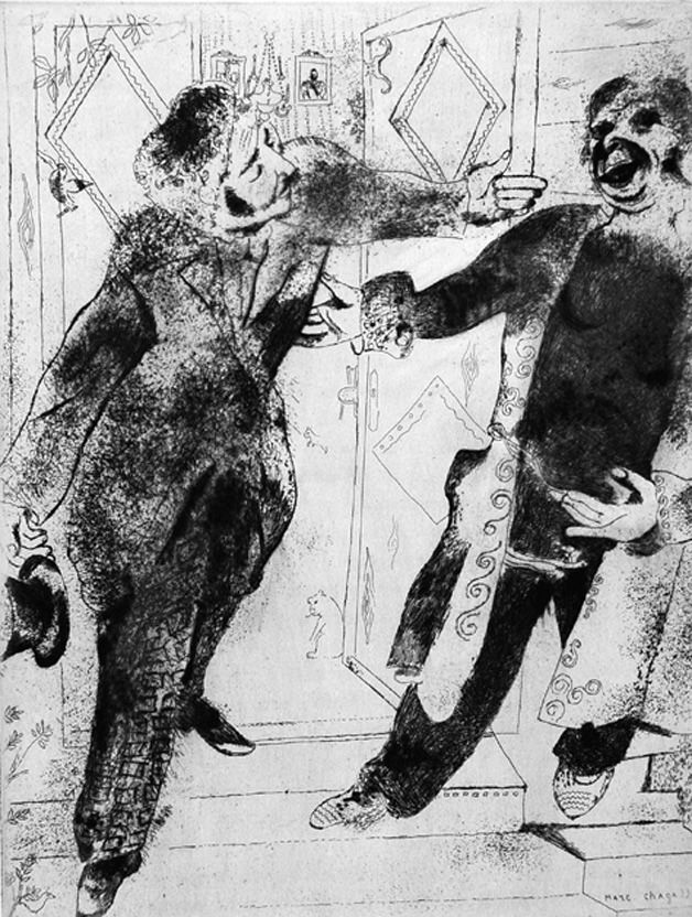 Engraving Chagall - Manilov et Tchitchikov sur le seuil de la porte