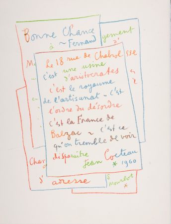 Lithograph Cocteau - Manuscrit, 1972