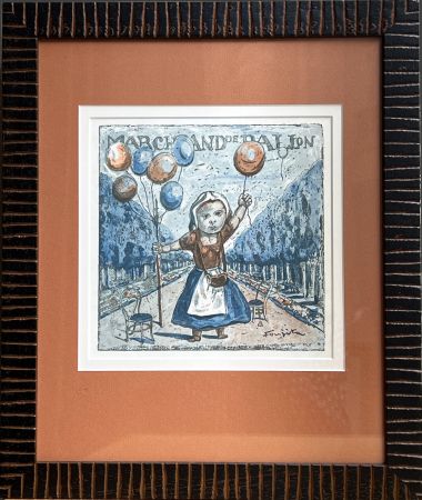 Woodcut Foujita - MARCHAND DE BALLON. Bois en couleurs pour 