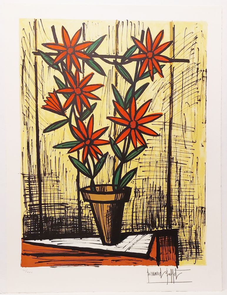 Lithograph Buffet - Marguerites rouges 