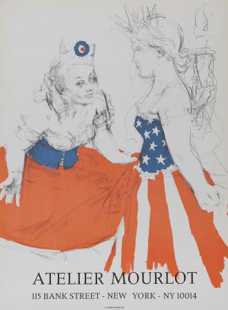 Lithograph Levine - Marianne & The Goddess of Liberty