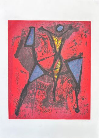 Aquatint Marini - Marino Marini (1901-1980) - CAVALIERE I - Color Aquatint on Goya paper - 1972