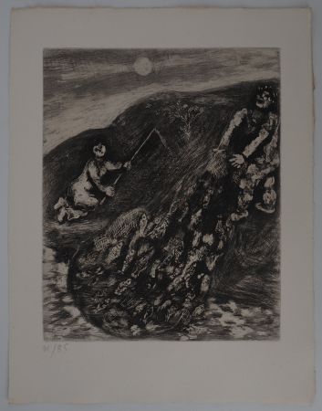 Etching Chagall - Marins, La pêche au filet (Les poissons et le berger qui joue de la flûte)