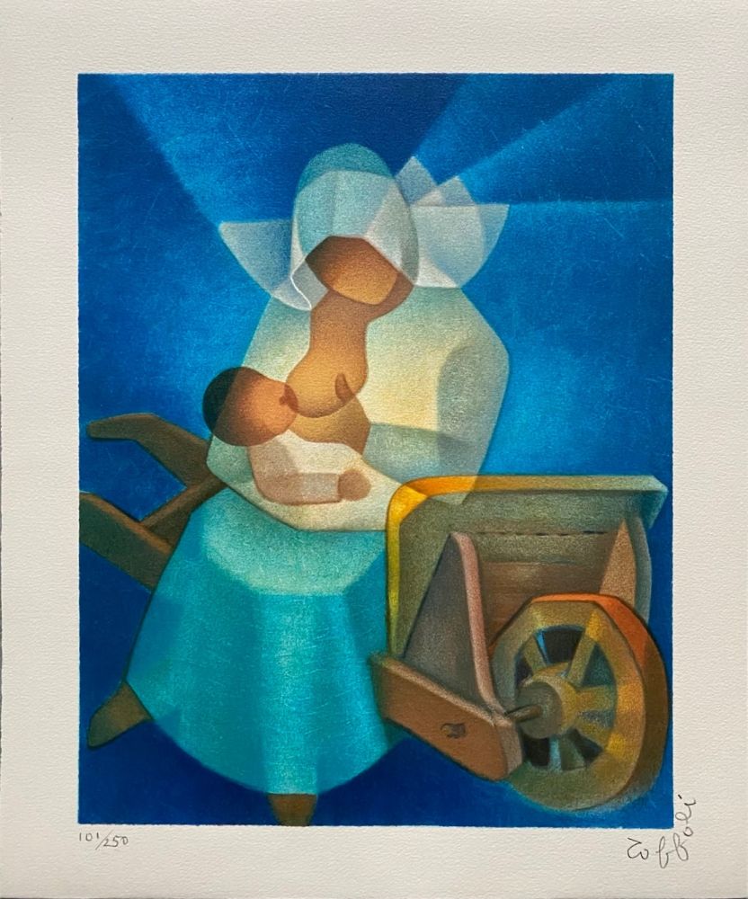 Lithograph Toffoli - Maternité à la brouette