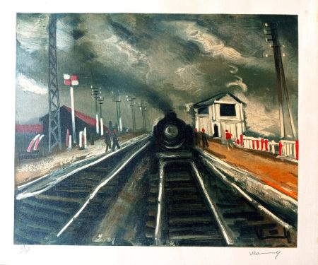 No Technical Vlaminck - Maurice de VLAMINCK - LA GARE, 1955 Lithographie en couleurs, exécutée par Mourlot pour SNCF, épreuve  signée a la main par artiste,