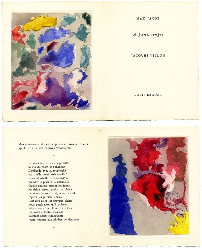 Illustrated Book Villon - Max Jacob : À POÈMES ROMPUS. 5 gravures originales en couleurs (1960) 