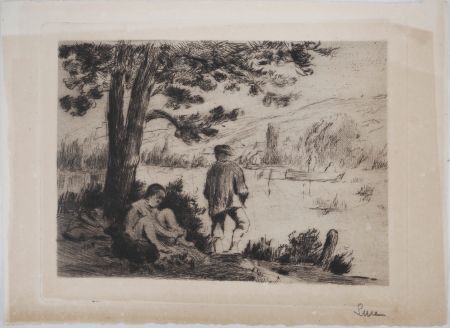 Drypoint Luce - Maximilien LUCE - Après-midi d'Été dans l'Yonne Vers 1890 - Gravure originale signée