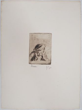 Drypoint Luce - Maximilien LUCE - Enfant rêvassant Vers 1890 - Gravure originale signée