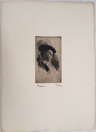 Drypoint Luce - Maximilien LUCE - Etude d'un homme au chapeau, de profil droit Vers 1895 - Gravure originale signée