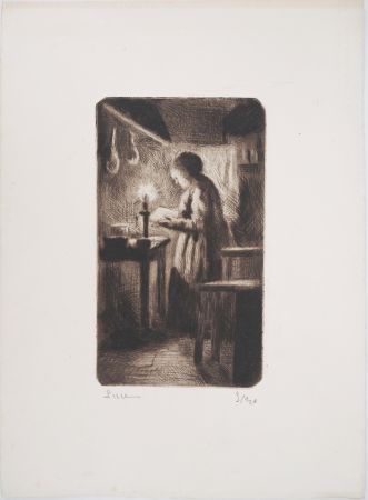 Drypoint Luce - Maximilien LUCE - La cuisine (rue Cortot) Vers 1895 - Gravure originale signée