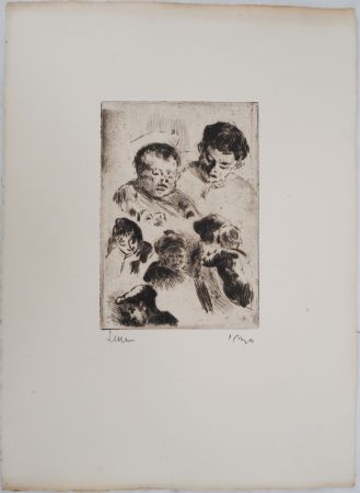 Drypoint Luce - Maximilien LUCE - La famille réunie ( étude) Vers 1890 - Gravure originale signée