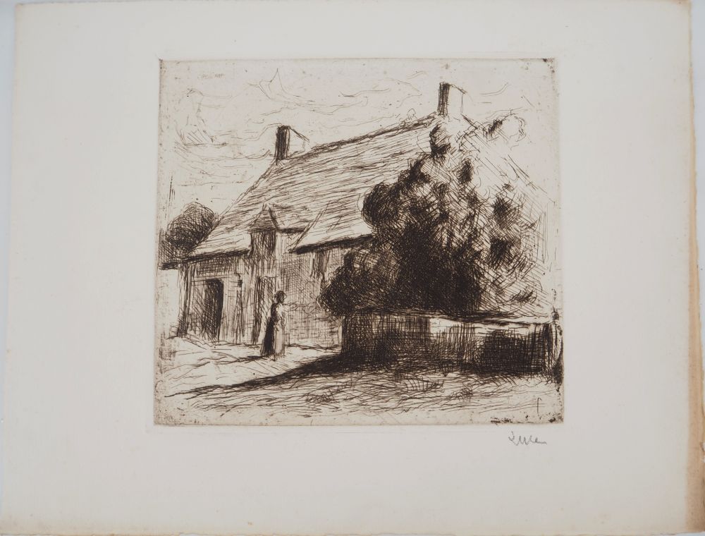 Drypoint Luce - Maximilien LUCE - Maison villageoise à Bessy-sur-Cure Vers 1900 - Gravure originale signée