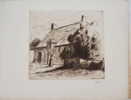 Drypoint Luce - Maximilien LUCE - Maison villageoise à Bessy-sur-Cure Vers 1900 - Gravure originale signée