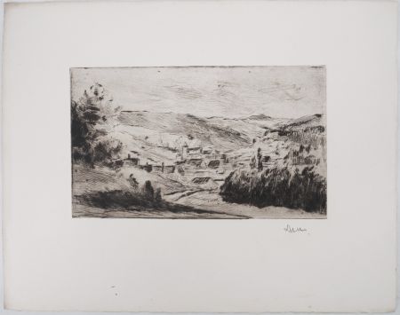 Drypoint Luce - Maximilien LUCE - Paysage d'un village de Yonne Vers 1900 - Gravure originale signée