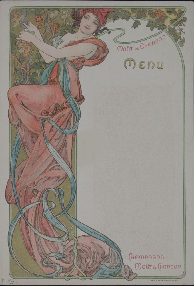 Lithograph Mucha - Menu du Champagne Moët & Chandon, 1899