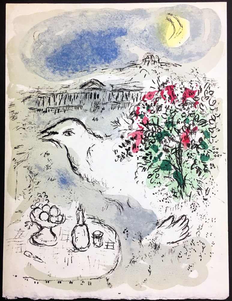 Lithograph Chagall - MENU pour la Présidence de la République (tirage à part sur Japon nacré). 1977