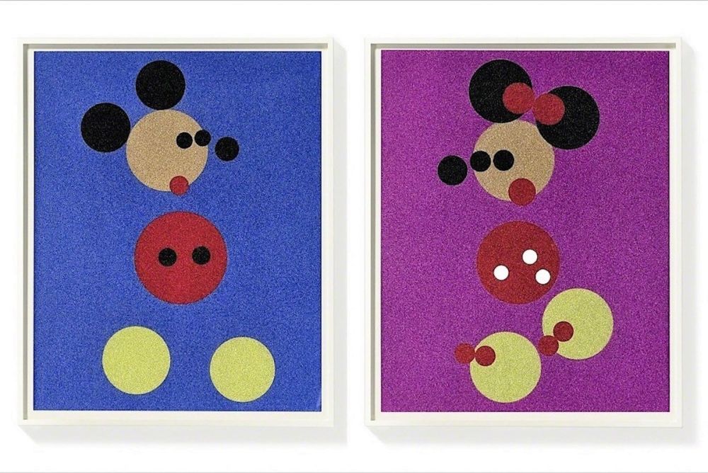 Screenprint Hirst - Mickey (Blue Glitter) & Minnie (Pink Glitter)