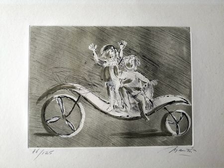 Etching And Aquatint Manzu - Mileto and Giulia in a green carriage