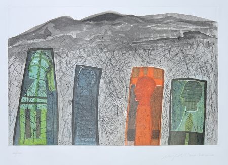 Etching Paladino - Mimmo Paladino (1948) - Sguardo a destra - color etching - 2000