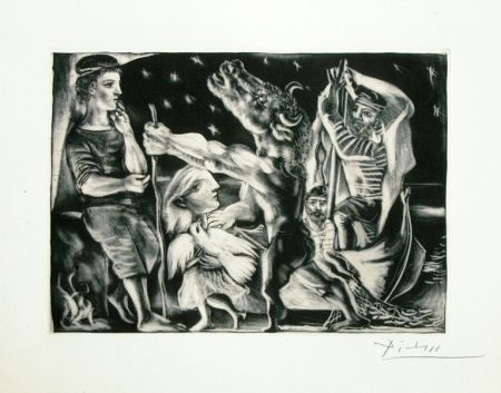 Aquatint Picasso - Minotaure aveugle guide par une fillette dans la nuit from the Vollard Suite