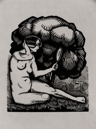 Woodcut Moreau - MIROIR / MIROR - Gravure s/bois / Woodcut - 1921