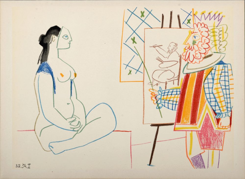 Lithograph Picasso - Model & King, 1954