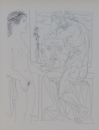 Lithograph Picasso - Modèle nu et Sculptures