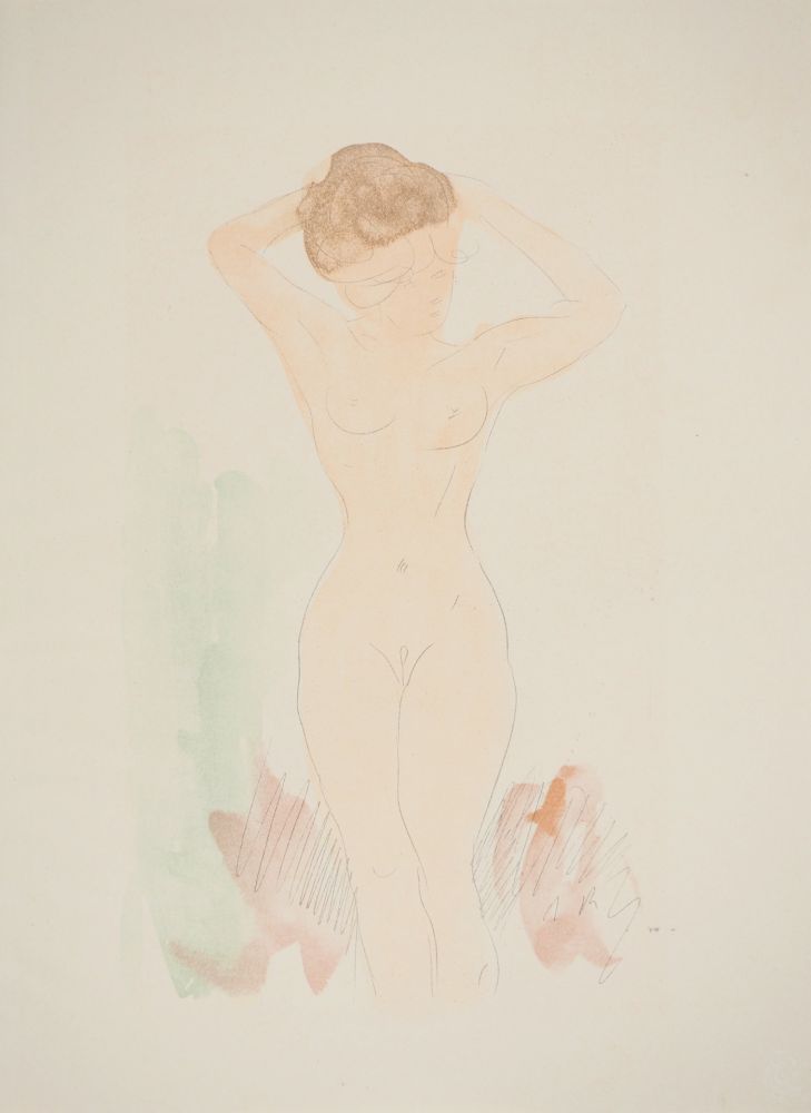 Lithograph Rodin - Modèle se recoiffant