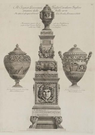 Etching Piranesi - Monumento antiguo y dos vasos