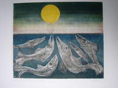 Etching And Aquatint Finsterer - Morgenstern >Fisches Nachtgesang<