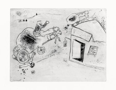 Engraving Chagall - Mort de Mets-les-pieds-dans-le-plat